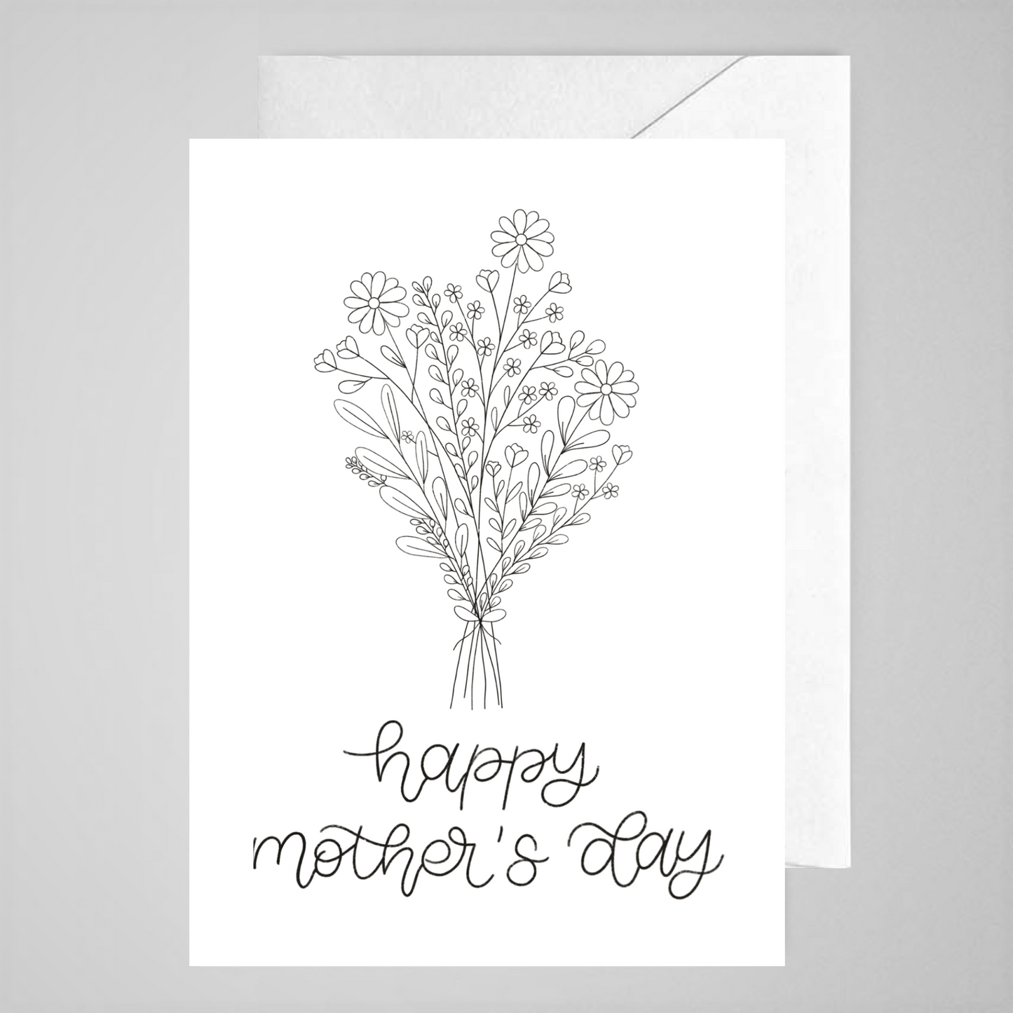 Happy Mother's Day Flower (B&W cursive) - Greeting Card