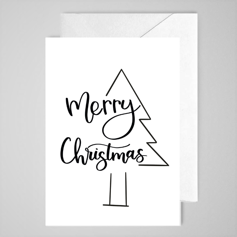 Merry Christmas Tree (B&W) - Greeting Card